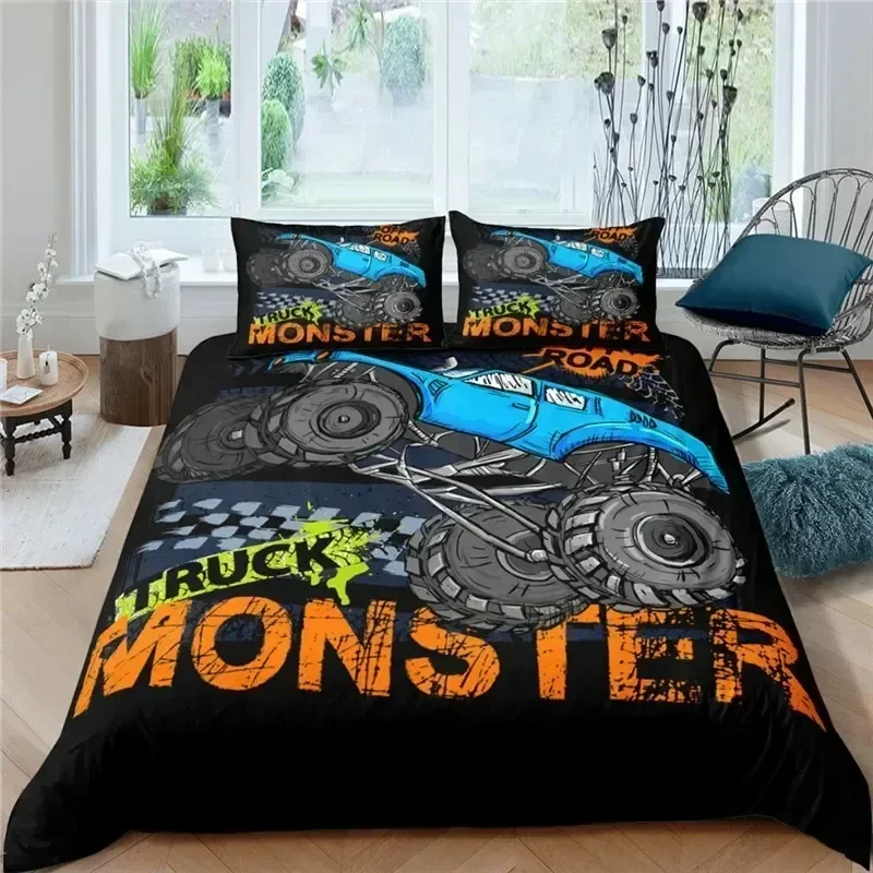 Monster Car Lovely Toy Truck Comforter Cover Polyester Printed Bed Set Duvet Cover Pillowcase Bedding Set Bed Linen Sheet Quilt