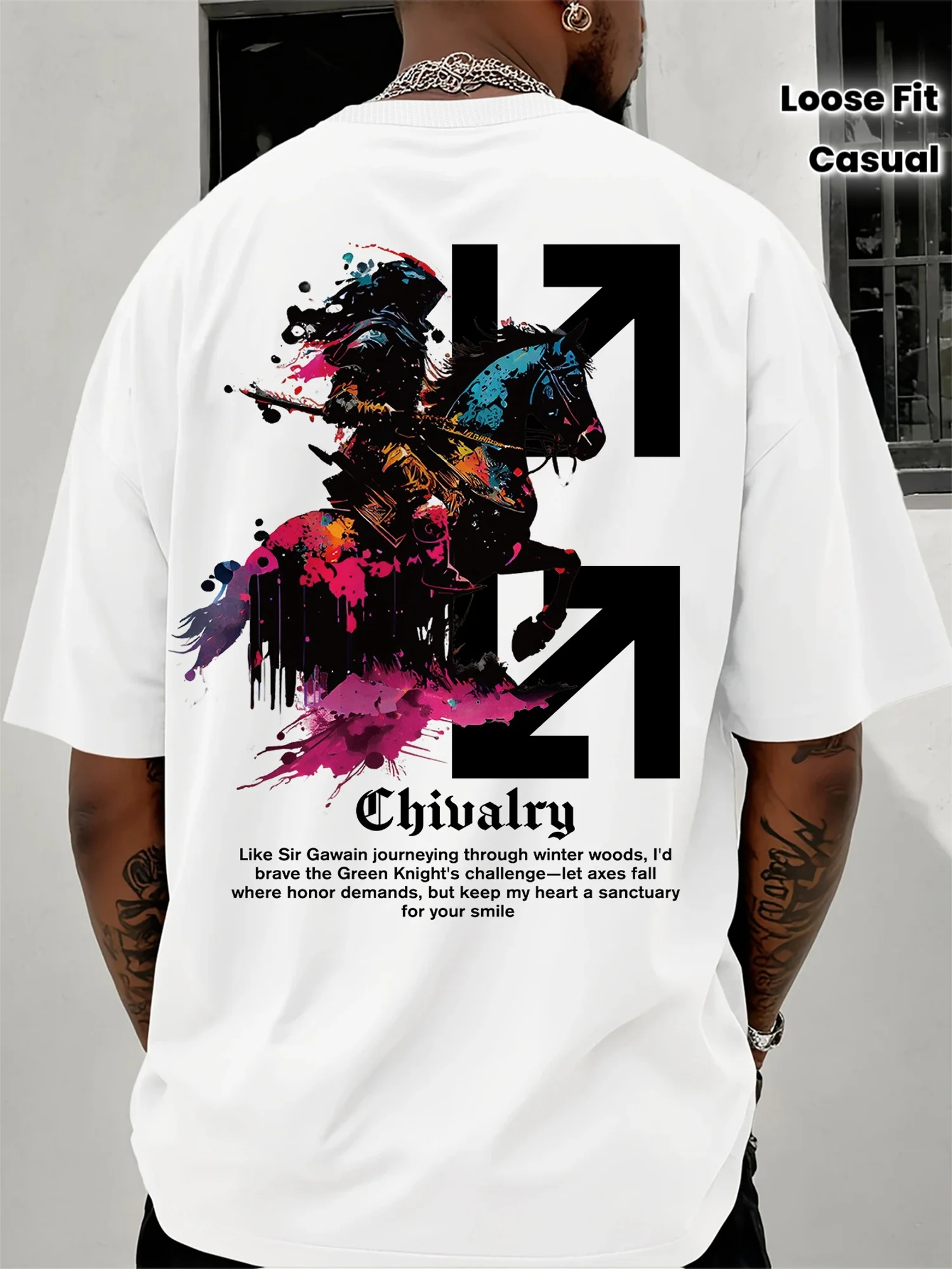 T-shirt décontracté d'été pour homme à manches courtes avec motif chevalier et hache, col rond, coup