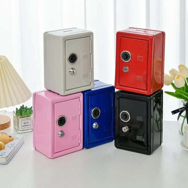 Mini Safe Box with Lock Creative Piggy Bank for Kids Key Storage Cabinet Desktop Decorative Ornament Children Gift Savings