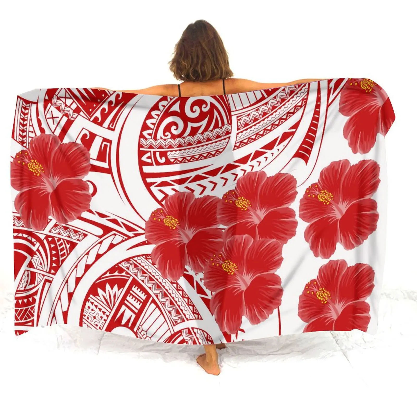 Custom Polynesian Ladies Sarong Vintage Floral Print Summer Seaside Windproof Sun Protection Cape Quality Fabric