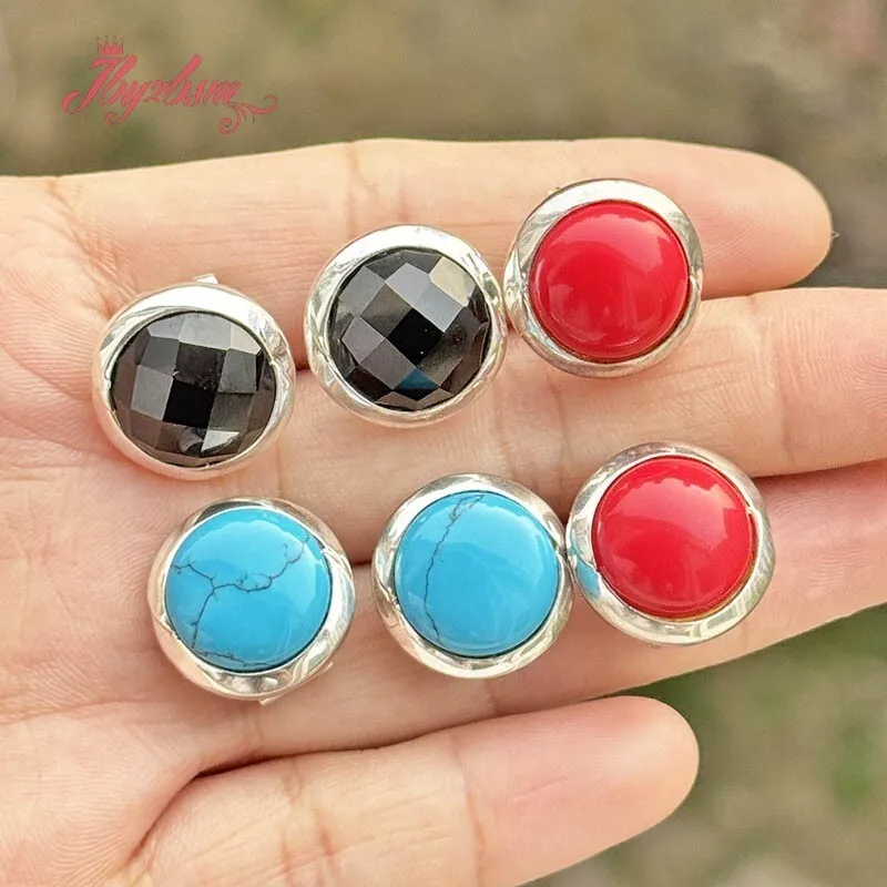 

12mm Round Shape:Turquoises/Coral/Agate Stone Beads Tibetan Silver Fashion Style For Christmas Valentine Day Gift Earring 1 Pair