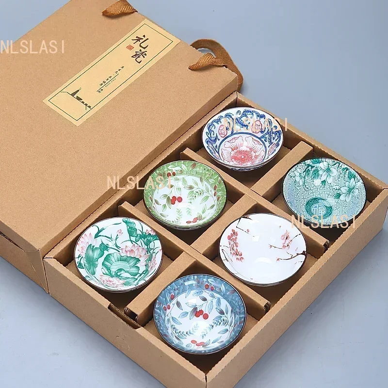 6PCS Chinese Household Teaware Blue and White Porcelain Tea Set Tea Cup Puer Black Tea Tieguanyin Ceramic Cups Underglaze Color