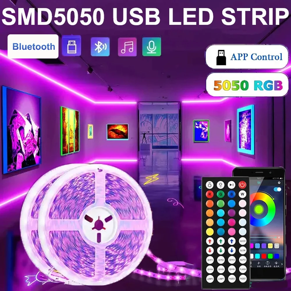 LED Stirp Lights for Room Decoration Christmas Bluetooth Neon Lights RGB Tape SMD5050 Color LED 1m-5m 10m 15m 20m 30m Luces LED