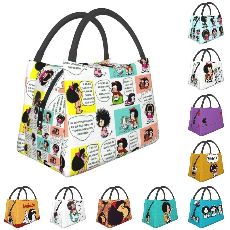 

Manga Quino Mafalda Portable Lunch Boxes for Women Multifunction Kawaii Cartoon Thermal Cooler Food Insulated Lunch Bag