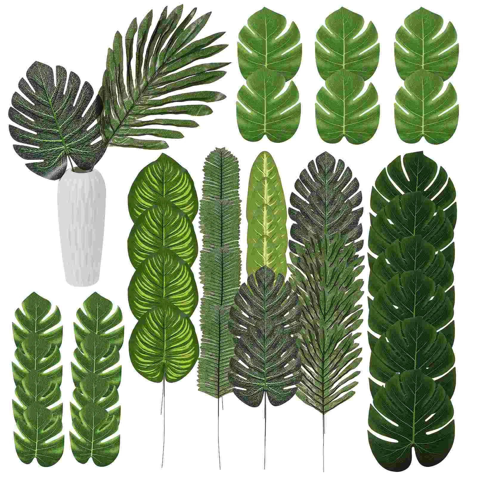 

40 Pcs Large Palm Leaves Tree Fake Party Decorations Beach Monstera Artificial Plants