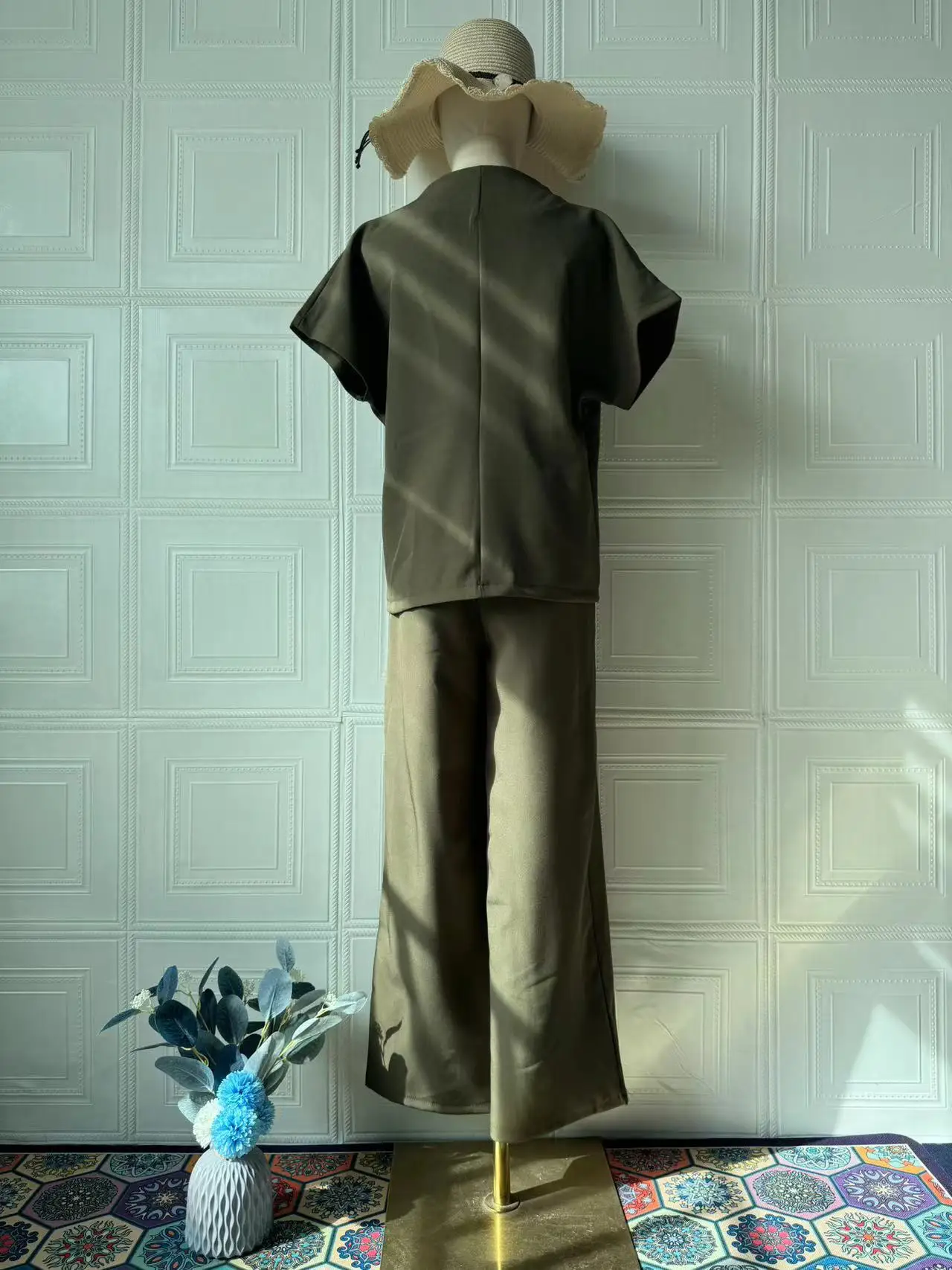 레그 포켓 지퍼 팬츠 2026 봄 여름 캐주얼 여성 정장 빈티지 솔리드 탑 바지 반팔 버튼 브이넥 셔츠 와이드