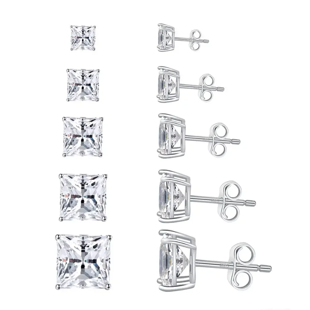 

1 Pair Elegant Stud Earrings 100% 925 Original Silver Jewelry Zircon Earrings 4-8mm Fashion Simple Accessories