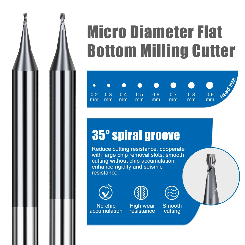 2 Suling Micro Flat End Mill 0.2-0.9Mm Mini CNC Router Bit 4Mm Shank Wolfram Karbida End mill Mini Milling Cutter