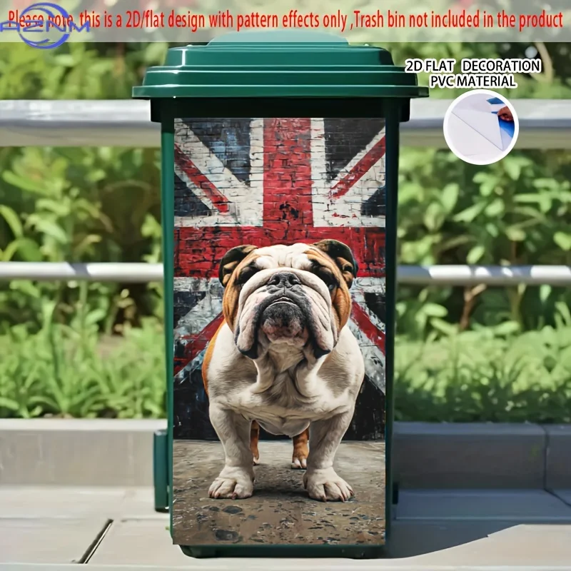 British Bulldog & Union Jack Self-Adhesive PVC Bin Stickers - Large Glossy Removable Decals for Outdoor/Indoor Wheelie Trash C