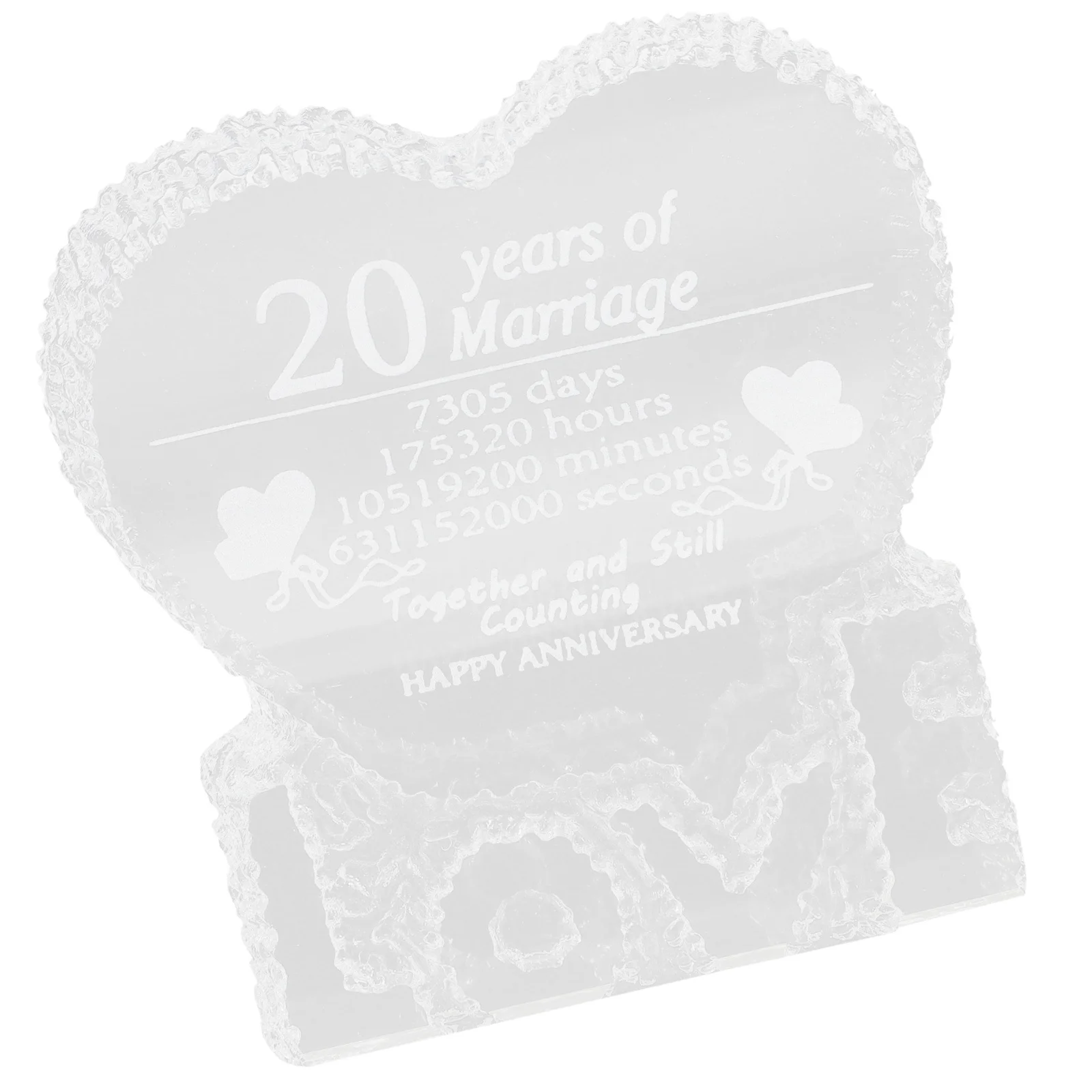 

20 Year Wedding Anniversary Crystal Love Heart 3D Engraved Sculpture Romantic Wedding Decoration Crystal Heart Statue