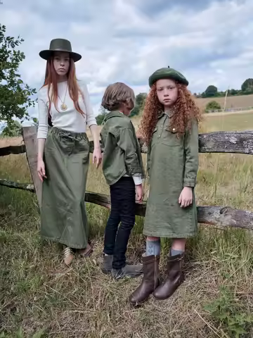 AS AW25 Retro green denim collection 100% cotton high quality brand denim fabric kids family matching brother sister clothes