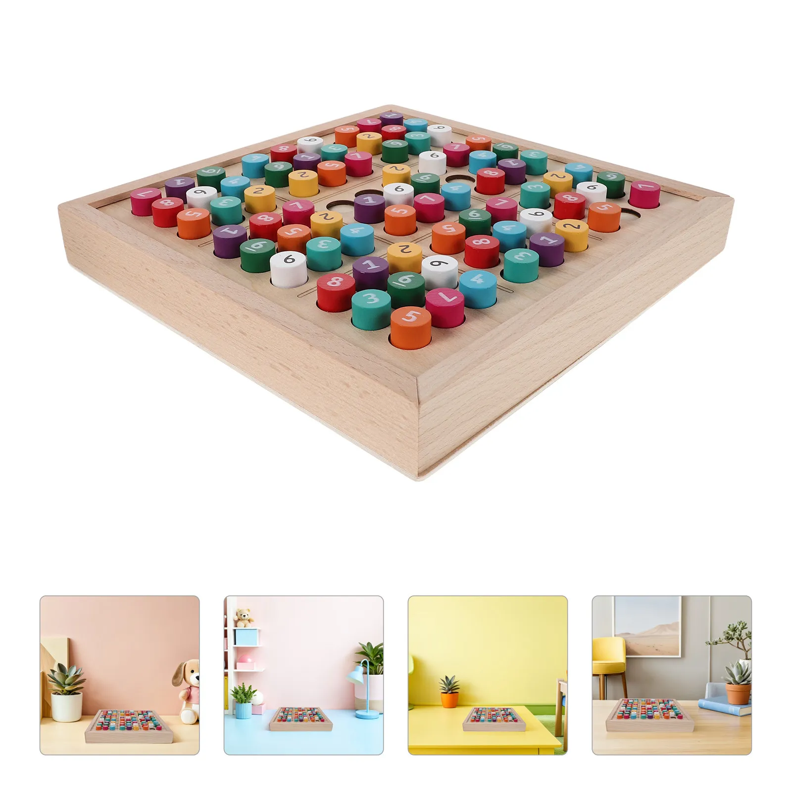 1セットの数独ゲーム、木製カラフルパズルボード、引き出し付き、教育用、卓上、算数、子供向け、家庭学習用。