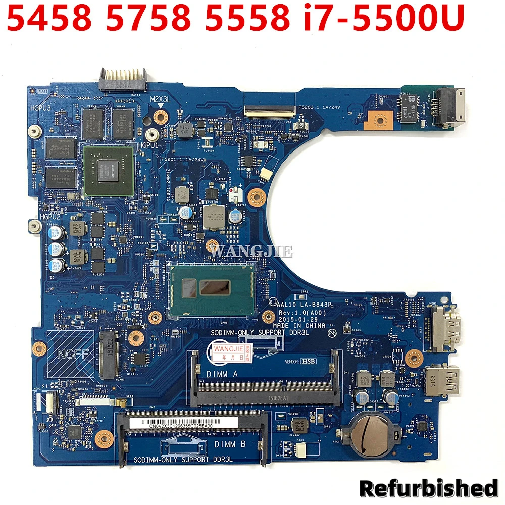 Laptop Motherboard For Dell Inspiron 5558 5758 AAL10 LA-B843P With i7-5500U CPU+ 920M 2G GPU 0V2X3C CN-0V2X3C Refurbished