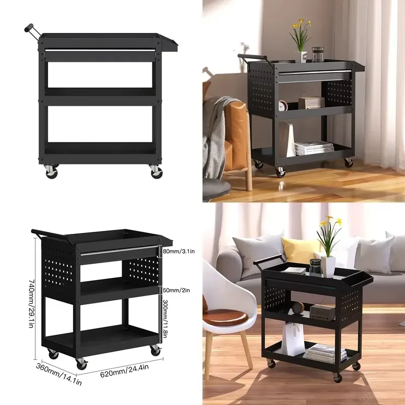 Modern Steel Multifunctional 3 Drawer Wheeled Cart Lockers Customizable OEM Support Home Office Workshop