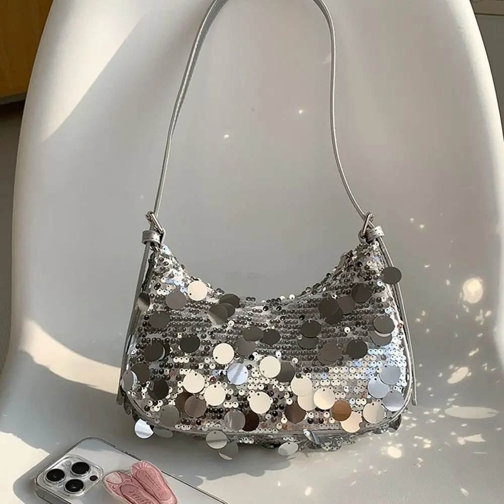 Simple Evening Bag Sequin Bag Mobile Phone Bag Make Up Bag Blingbling Handbag Underarm Bag Purse Silver Shoulder Bag Outdoor