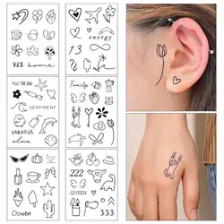 TATTOO  6 Sheets New Temporary Tattoo Sticker Waterproof Body Art Line Pattern Small Fake Tattoo Flower Hand Tattoo Women Men