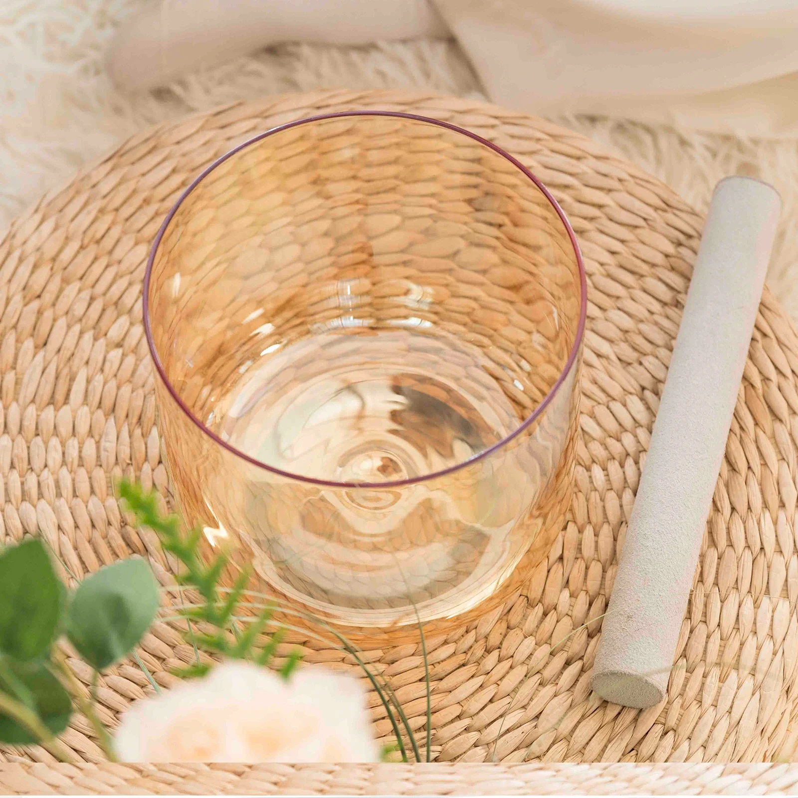 STAR LINKUP Tea Color Cosmic Light Alchemy Clear Quartz Crystal Singing Bowl for Sound Healing and yoga with Suedce Stick
