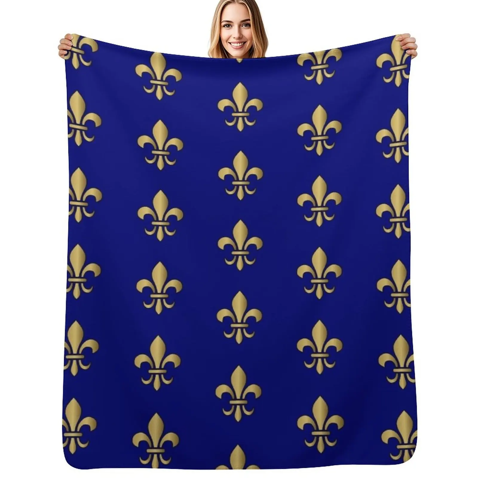 Royal heraldic golden lilies pattern Throw Blanket christmas gifts Soft Big Camping Winter beds For Baby Designers Blankets