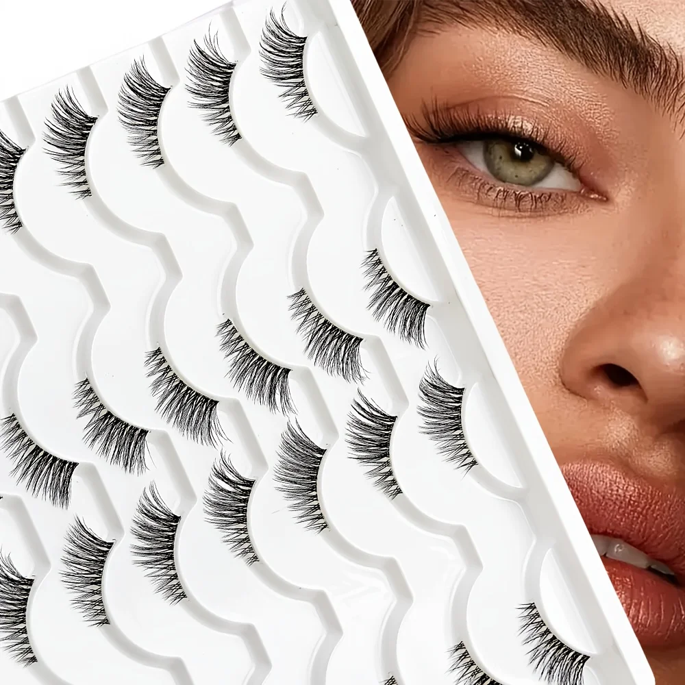 14-Pair Transparent Half-Eye False Eyelashes Cat Eye Natural Look Short Lashes Non-Intrusive Makeup Suitable for Daily Use to Ma
