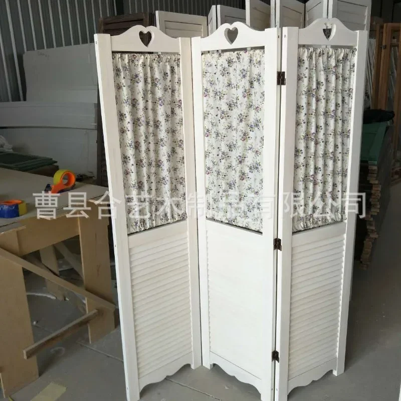 New Korean-style living room, office partition, pastoral washed white wood louver screen, fabric screen, large quantity of excel