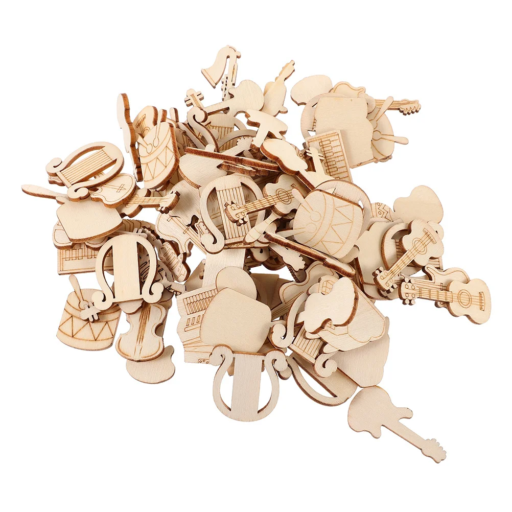 

200Pcs Unpainted Musical Instrument Wood Cutouts DIY Craft Ornaments Natural Wooden Slices for Guitar Piano Drum Projects