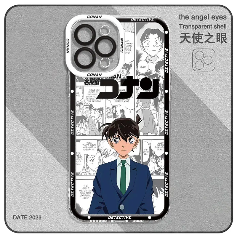 Custodia posteriore in Silicone trasparente per iPhone X 11 14 Pro 13 16 Pro Max SE XR 16 Plus 12 Mini XS 14 Pro Max Anime Detective Conan