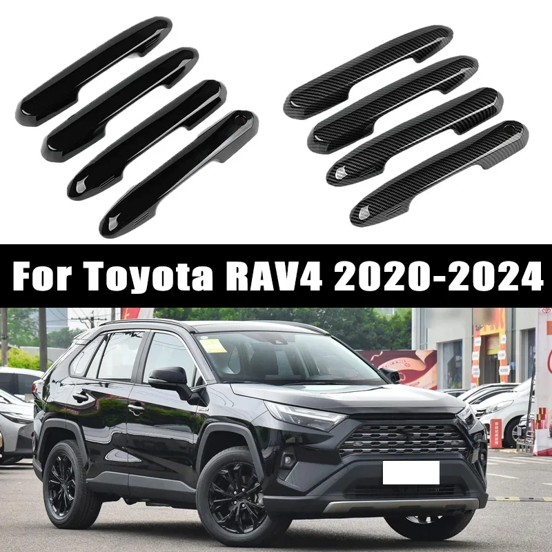 

4pcs Carbon Fiber Chrome Car Door Handle Cover Scratch Protective Accessories For Toyota RAV4 2020 2021 2022 2023 2024