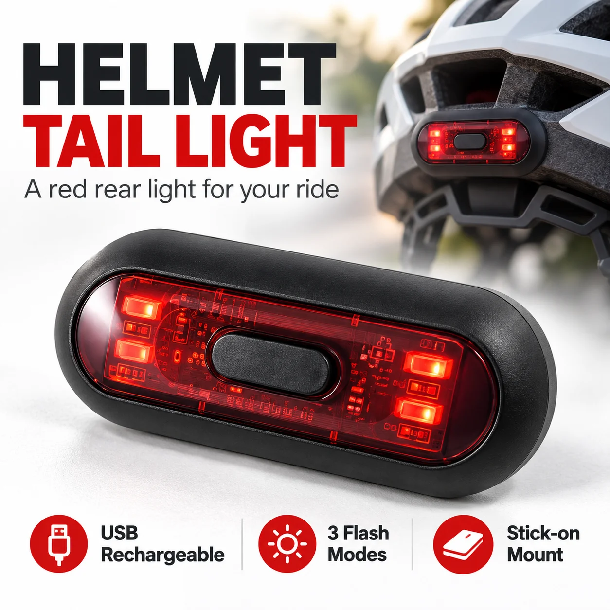 Bicycle Helmet LED Light, 16 LED Beads USB Rechargeable Safety Taillight for Cycling & Motorcycles, Bike Helmet Accessories