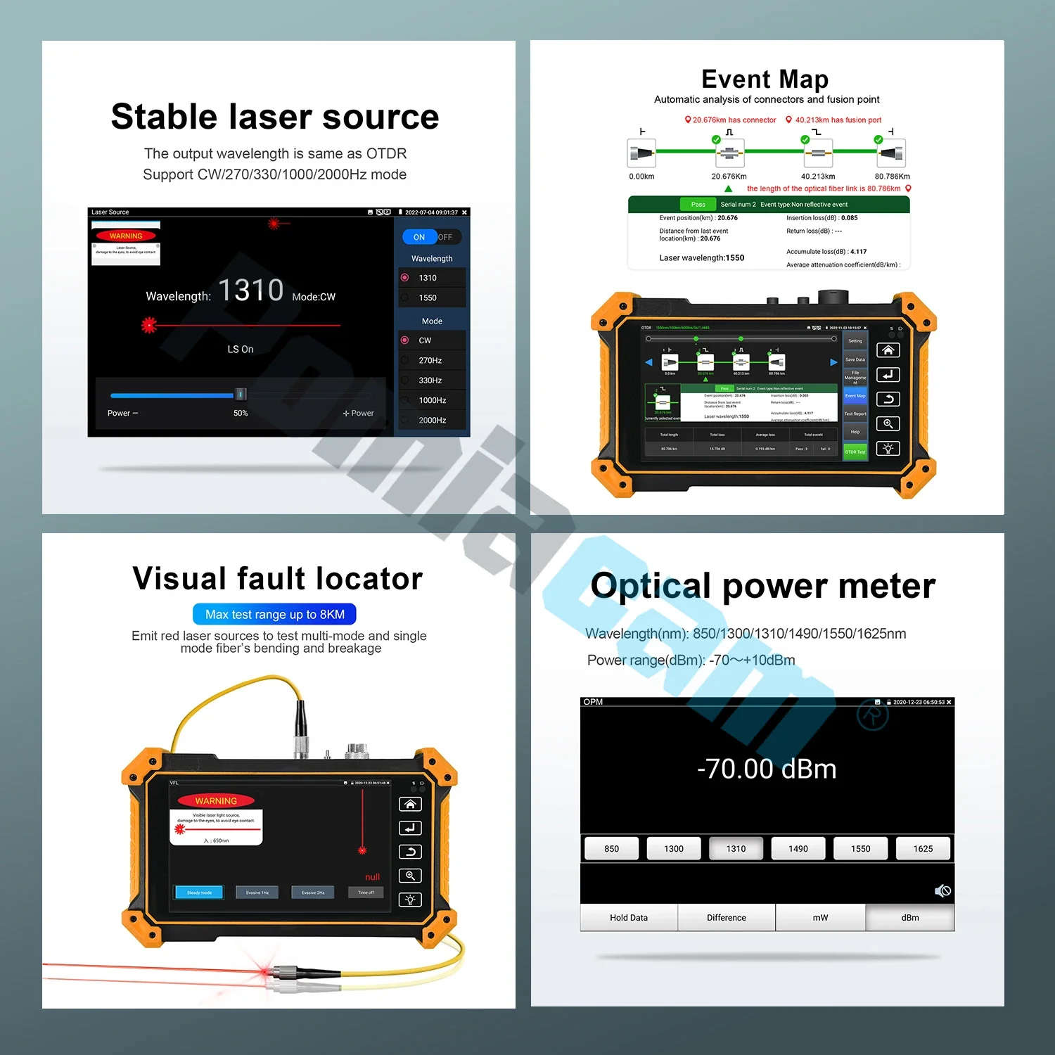 Multifunction OTDR MT-5500C 5.4 Inch IP Camera Test,Optical Power Meter/Visual Fault Location/Cable Tracer 7.4V 2600mA Battery