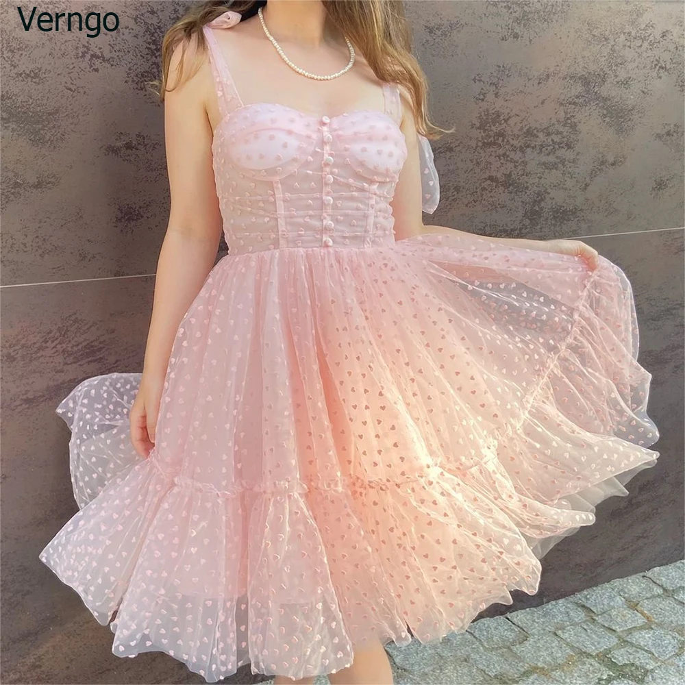 

Verngo A-line Mini Prom Dress Sweetheart Spaghetti Strap Girl Homecoming Gowns Tulle Short Birthday Party Evening Dress 2023