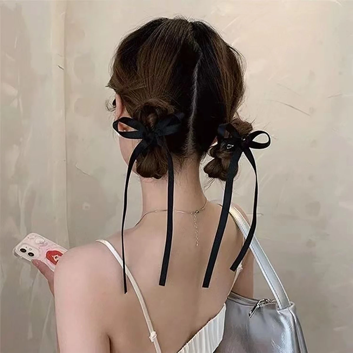 2pcs Set Sweet and Cute Streamer, Long Bow, Mini Clip, Ballet Style, Girly, Small Hairpin, Headdress