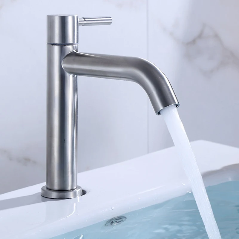 

Kitchen Faucet Brushed Nickel Deck Mount Bathroom Faucet Stainless Steel Basin Tap Single Cold Water Tapware Bathroom Fixture