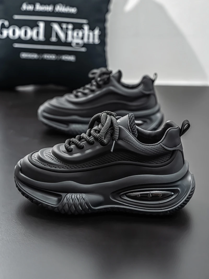 

Men's Sport Shoes Leather Upper Dad Style Increased Height Thick Bottom Casual Low Top Glue Wearing Rubber Outsole Shoes
