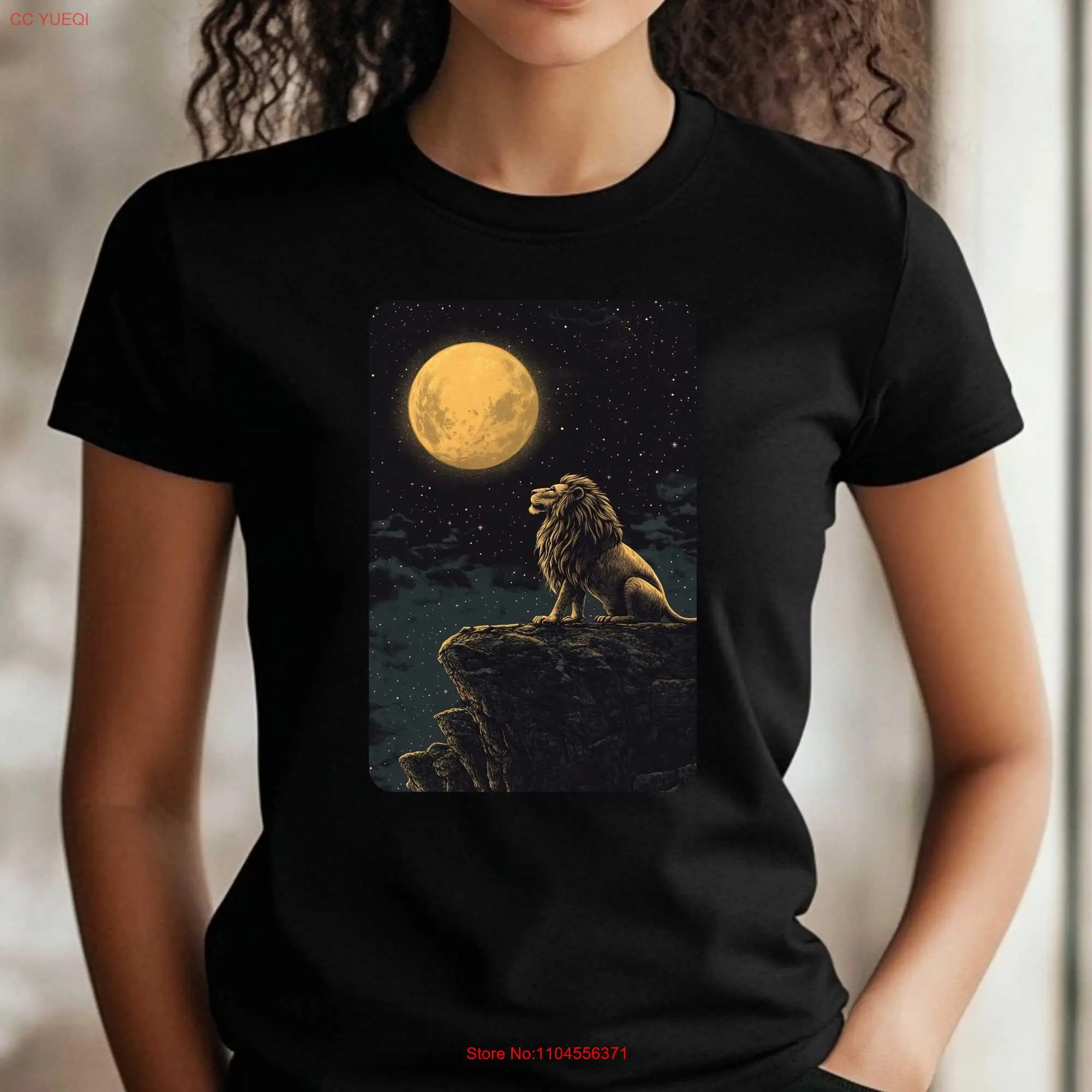 

Женская футболка премиум-класса Lion and Full Moon из хлопка высокого качества для отдыха с уникальным мотивом разных размеров от S до 3XL