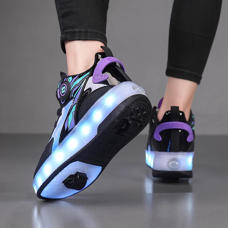 2026 New Style Two-Wheel Transformable Roller Shoes for Men and Women Children's Roller Skates Shoe Kids Flying Shoe