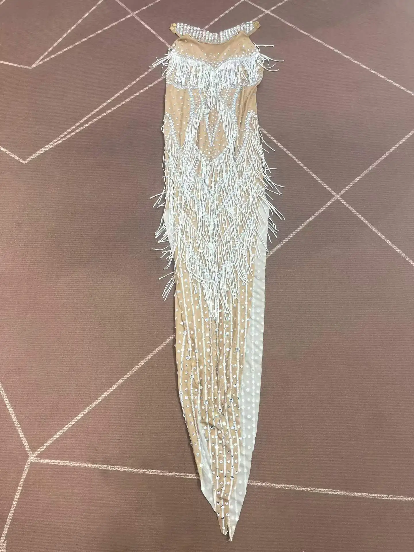 Sexy Elegant Designed Twinkling Rhinestones Tassels High Split Dress Party Evening Exquisite Gown Red carpet Show Stage Wear view 3