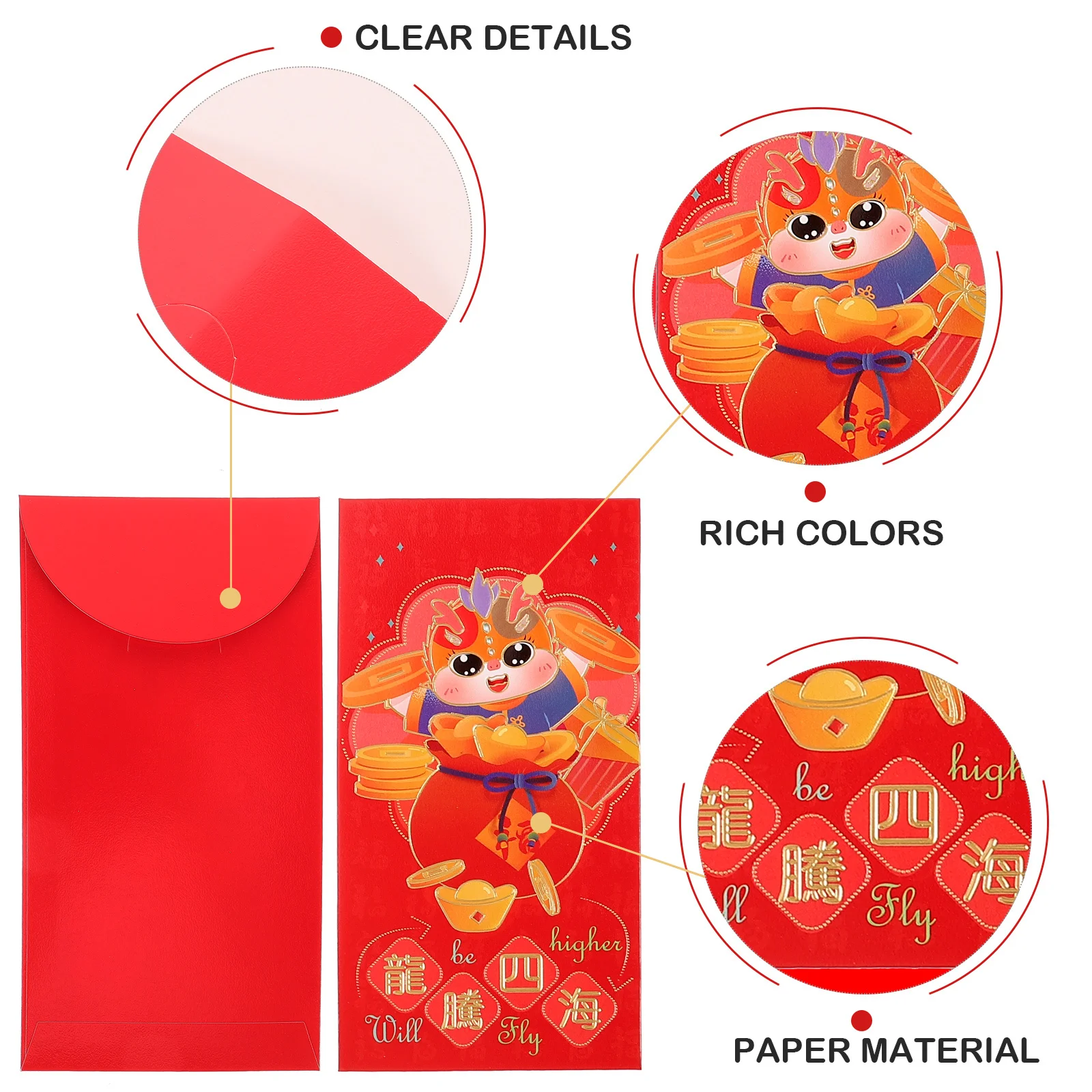 

6 шт. пакеты на год дракона 2024 китайский новогодний фестиваль бумажные красные конверты мультяшные красные пакеты для весеннего фестиваля счастливые деньги