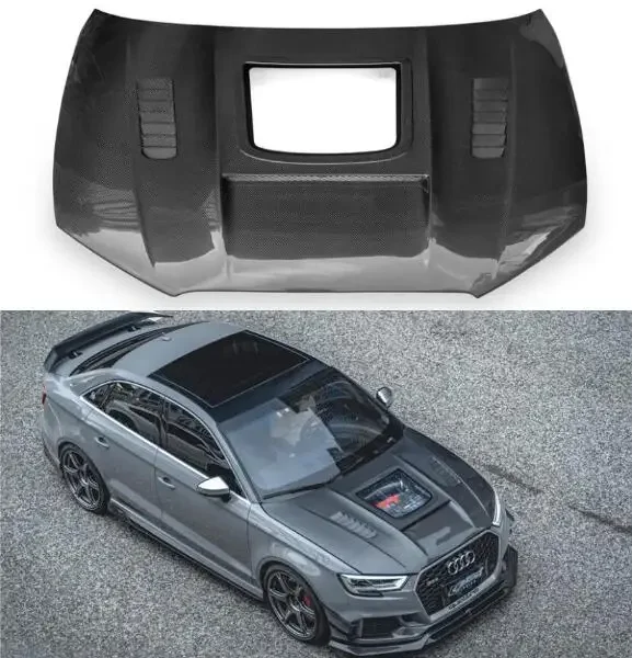 

New！ For Audi A3 S3 RS3 2021 2022 2023 Real Carbon Fiber Transparent Car Front Bumper Engine Hood Vent Cover