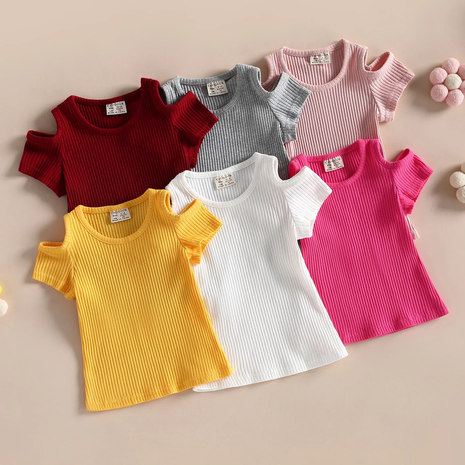 

Kid Infant Shirts, Short Sleeve Round Neck Knitting Street Party Casual Cutout Spring Summer Tops for Baby Girls 0-3T