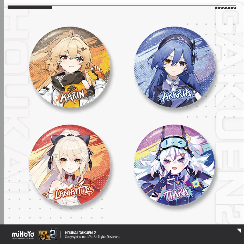 Official Houkai Gakuen 2 Gaming Merchandise Cartoon Characters Cosplay Arkria Hroptr Laniaitte Tinplate Badge Halloween Gifts