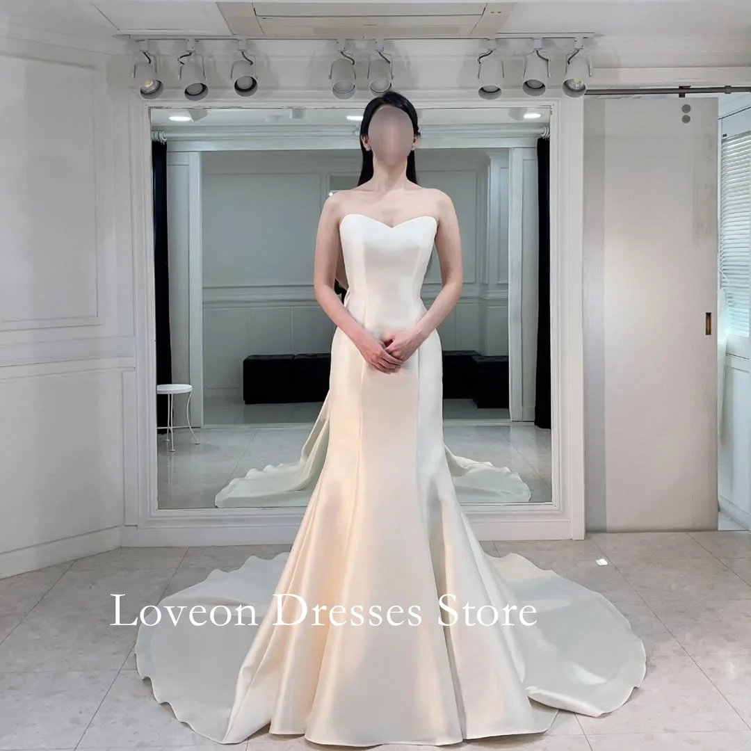 

Sweetheart Simple Mermid Wedding Dresses Customized 프롬드레스 Sleeveless Satin Korea Pretty Ivory Bride Gowns Party Women Bride