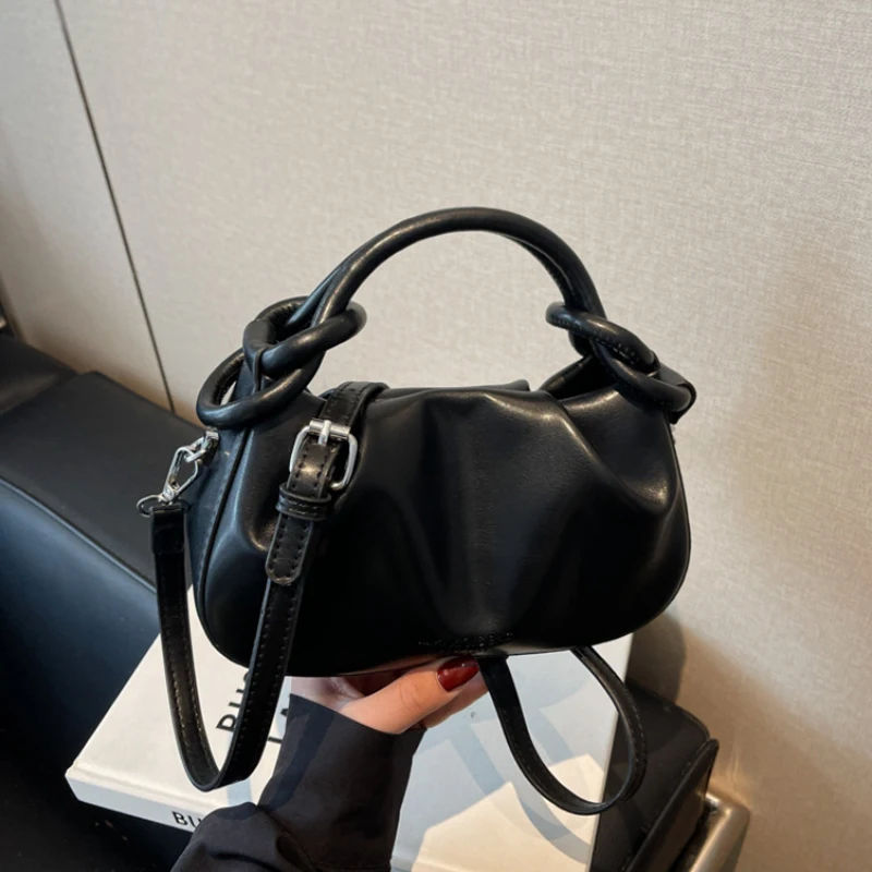 

Сумка-ведро из искусственной кожи с плиссировкой, на магнитной застежке, мягкая сумка-облако, корейская модная сумка через плечо, однотонная маленькая квадратная сумка для свиданий