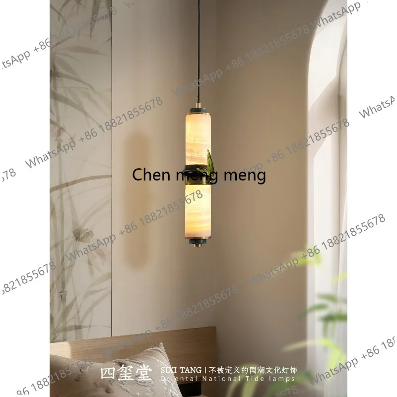 

All copper bedroom bedside small chandelier new Chinese jade living room aisle background wall lamp