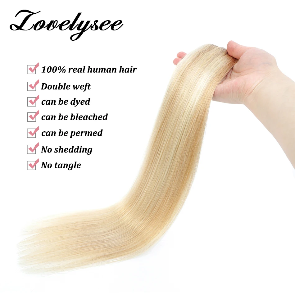 Straight Human Hair Weft Extensions Hair Bundles Ombre Blonde Color 50G Sew In Silky Natural Brazilian Remy Hair Double Weft