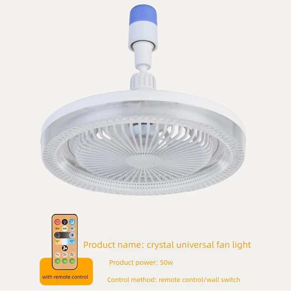 

E27 Screw LED Fan Light Rotatable 3 Light Mode Crystal Fan Light Smart with Remote Control LED Light Ceiling Fan Bedroom