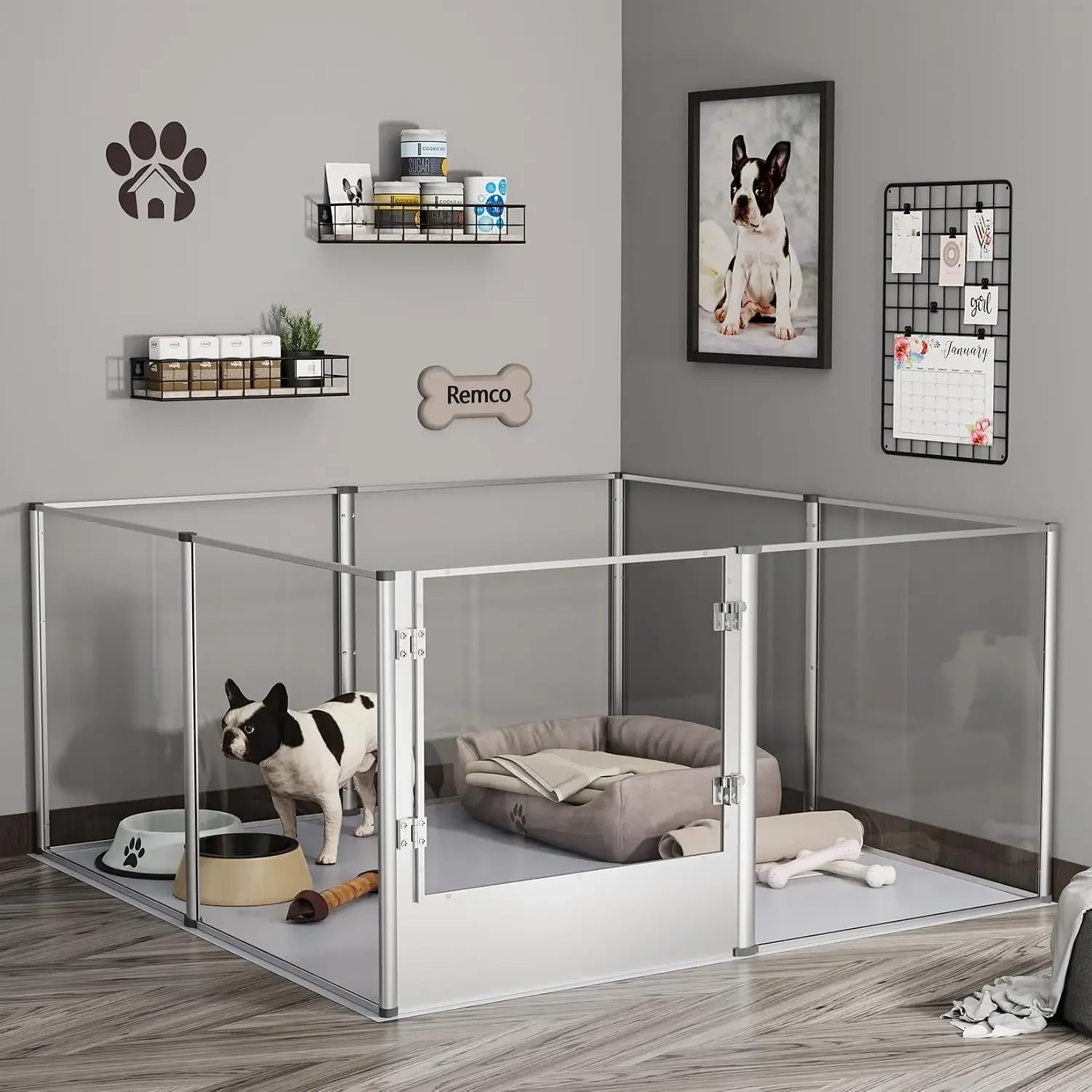 Clear Dog Playpen Fence: Indoor Pet Whelping Box Pen with Waterproof whelping pad - Small Animal Acrylic Exercise Kennel