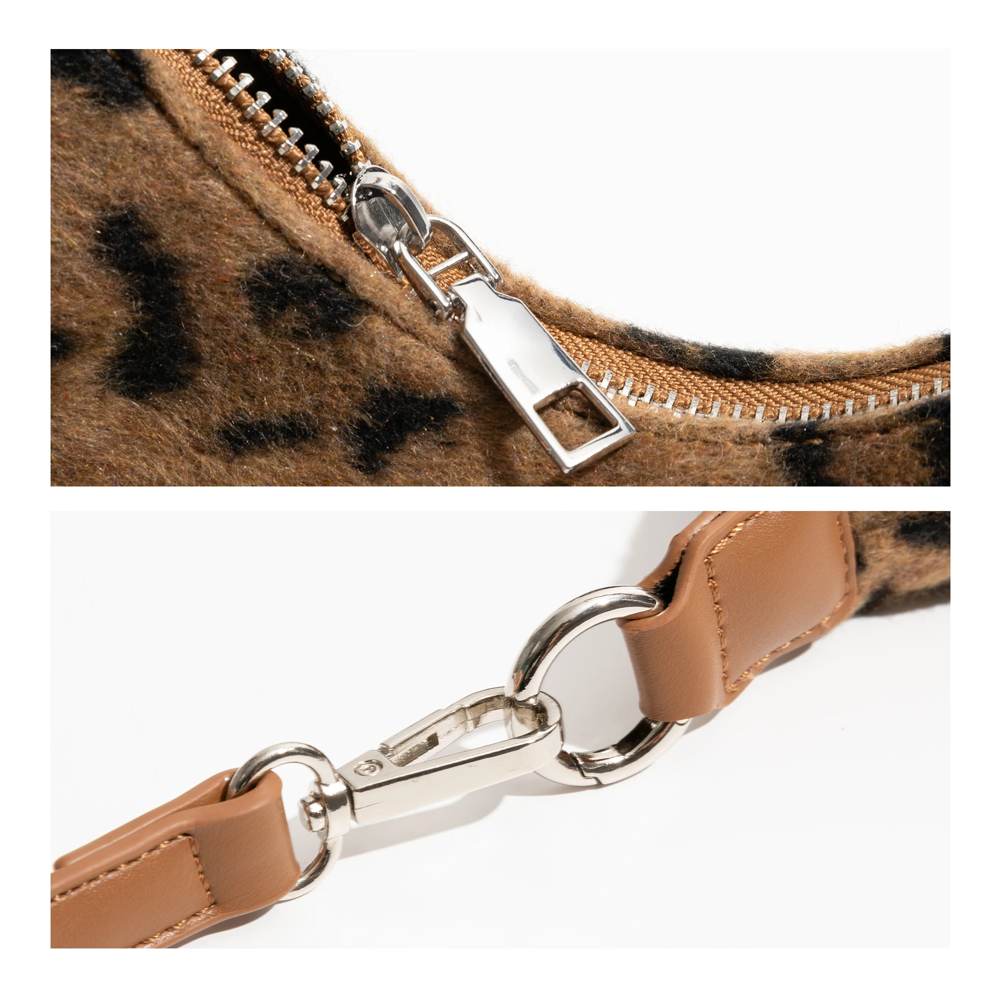 KOKOPEAS Leopard Pattern Hobo Bag Plush Top Handle Luxury Design Crossbody Bag Stylish Underarm Shoulder Phone Purse For Women