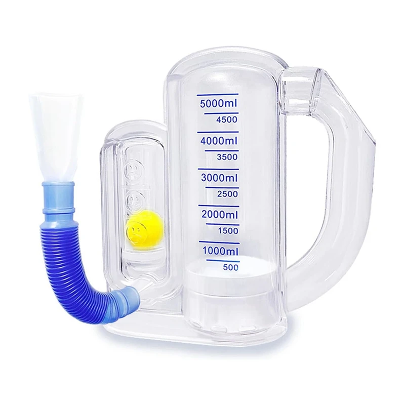 1 Piece Breathing Exercise Device For Lungs Transparent Plastic For Adults-5000Ml Volume Measurement With Flow Rate Indicator