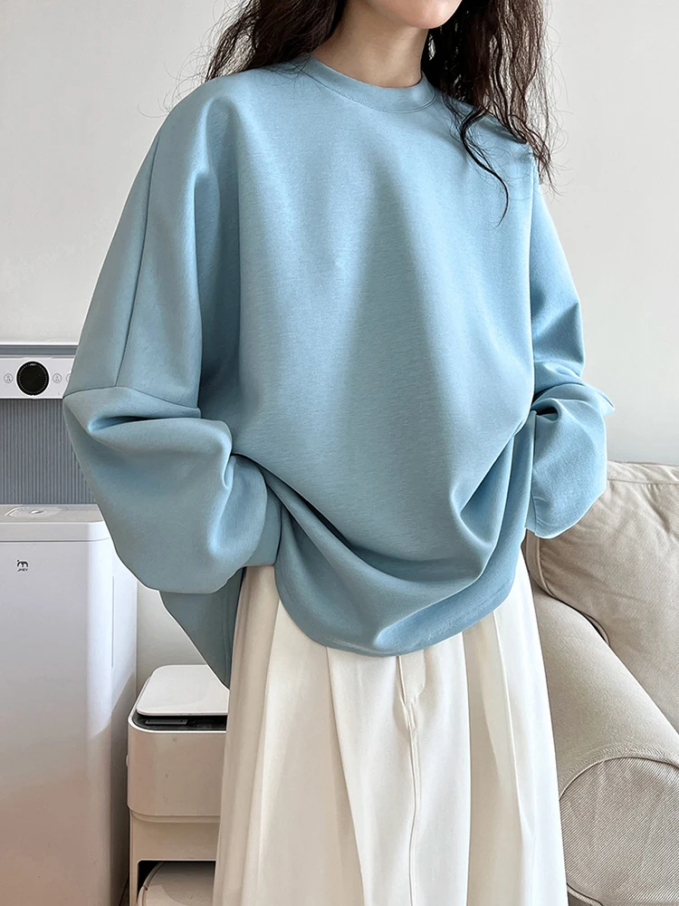 [LANMREM] Minimalism Casual Loose Sweatshirt For Women Round Neck Long Sleeve Korean Style Top Fashion 2024 Autumn New 26D9910