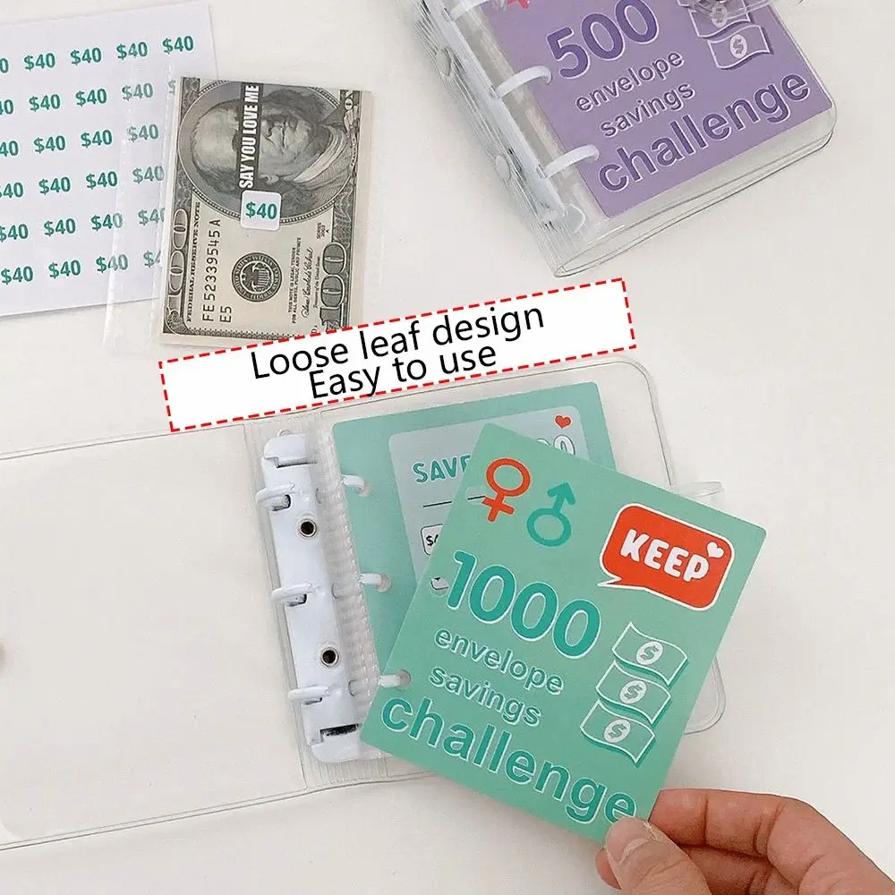 เครื่องผูกขนาดเล็กประหยัดเงินแบบท้าทายประหยัดเงินสมุดใบหลวมใช้ซ้ำได้พร้อมซองเก็บเงินสด